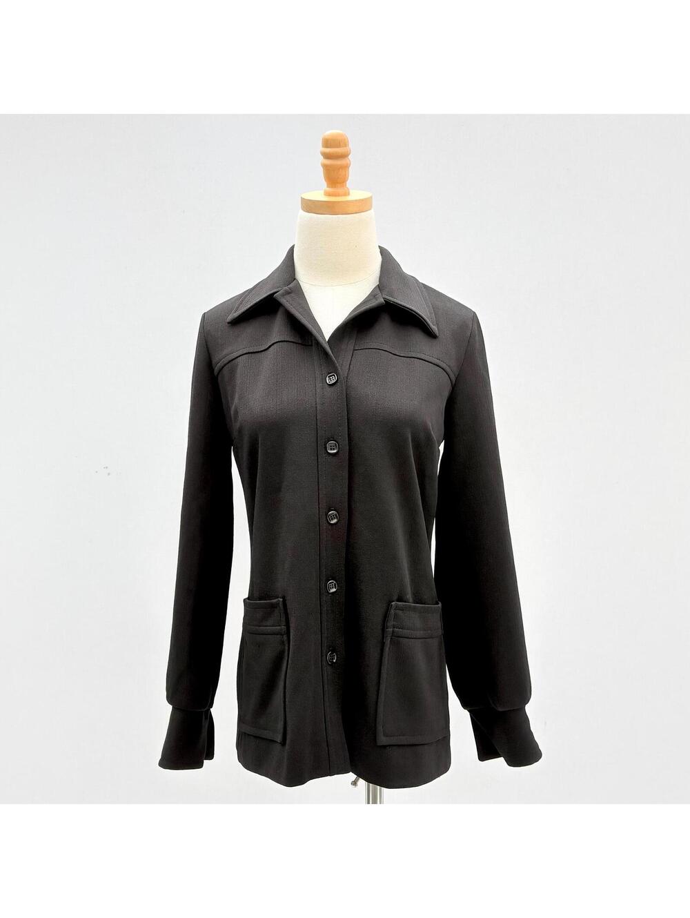 Vintage 70s Black Dagger Collar Chore Jacket / Overshirt Small